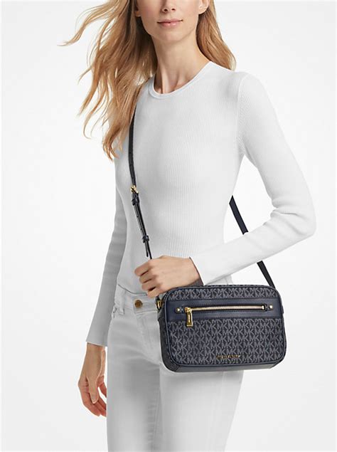 michael kors mkj5337710|Jet Set Large Signature Logo Print Woven Crossbody Bag.